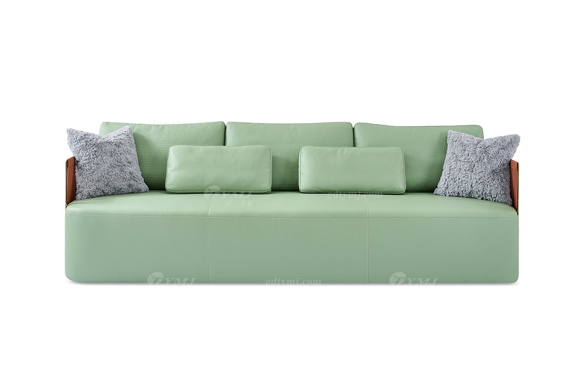 意式輕奢家具高端別墅會所家用時尚舒適綠色皮藝三位沙發