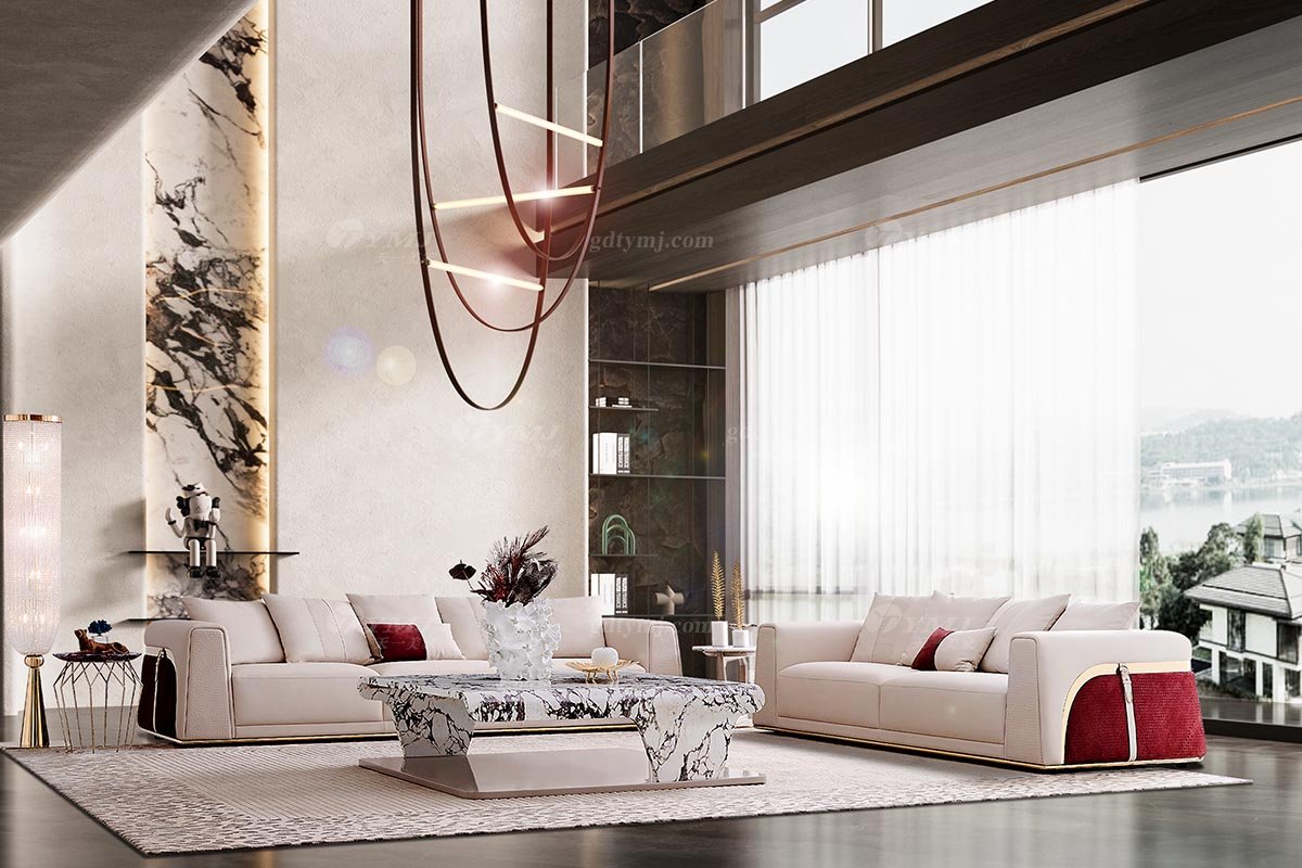 意式輕奢家具高端別墅會所家用時尚舒適大氣豪宅真皮二人位沙發三人位沙發FB131SF3場景