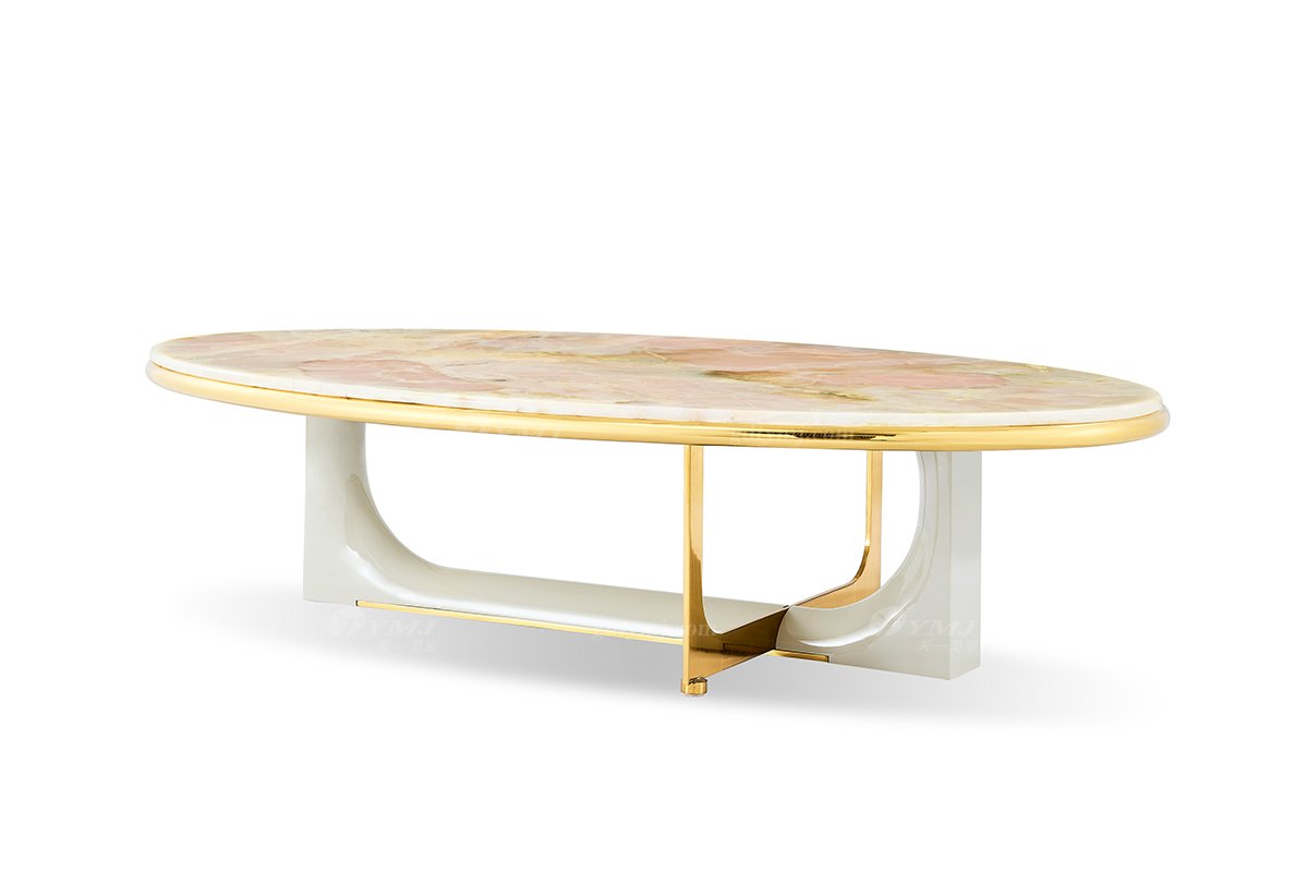 意式輕奢家具高端別墅會(huì)所大宅家用大氣天然大理石橢圓茶幾