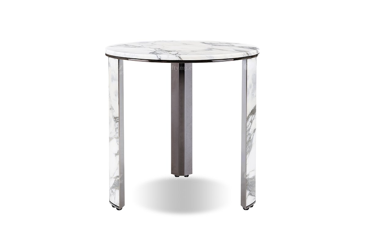 意式輕奢家具高端別墅會(huì)所大宅家用精美大花白大理石圓幾角幾