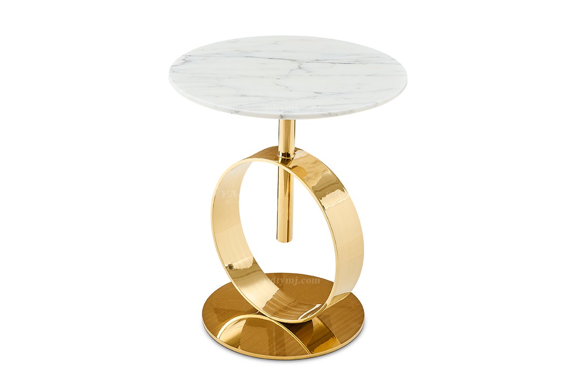 意式輕奢家具高端別墅會所大宅家用精致意大利大花白大理石小圓幾FB136H2R（1）