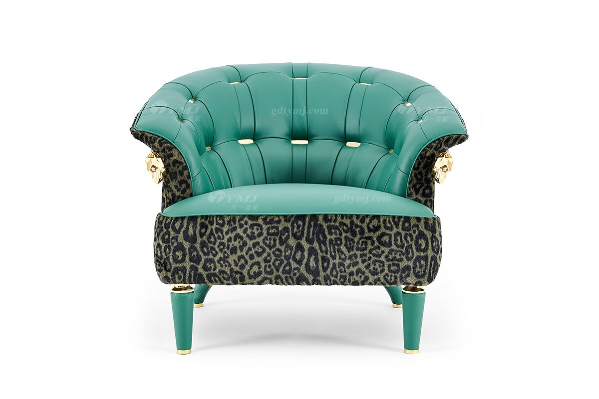 意式輕奢家具高端別墅會(huì)所大宅家用精致綠色皮布藝單位沙發(fā)休閑椅