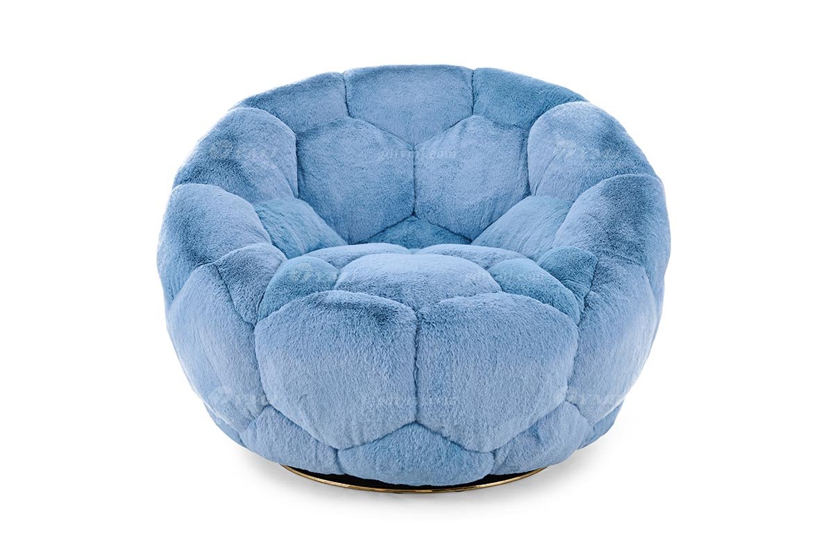 意式輕奢家具高端別墅會所大宅家用時尚淺藍(lán)色絨布藝懶人單椅躺椅休閑椅