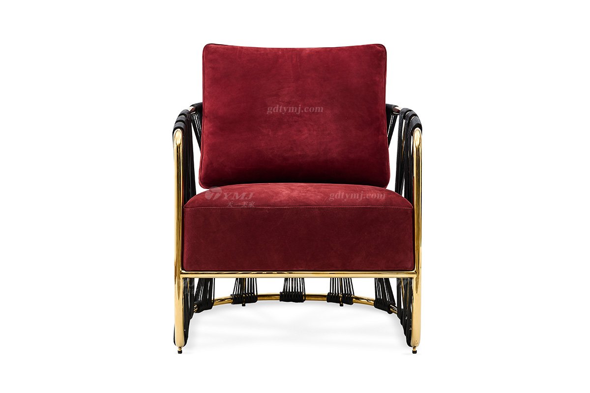 意式輕奢家具高端別墅會所大宅家用時尚舒適紅色磨砂皮單椅休閑椅