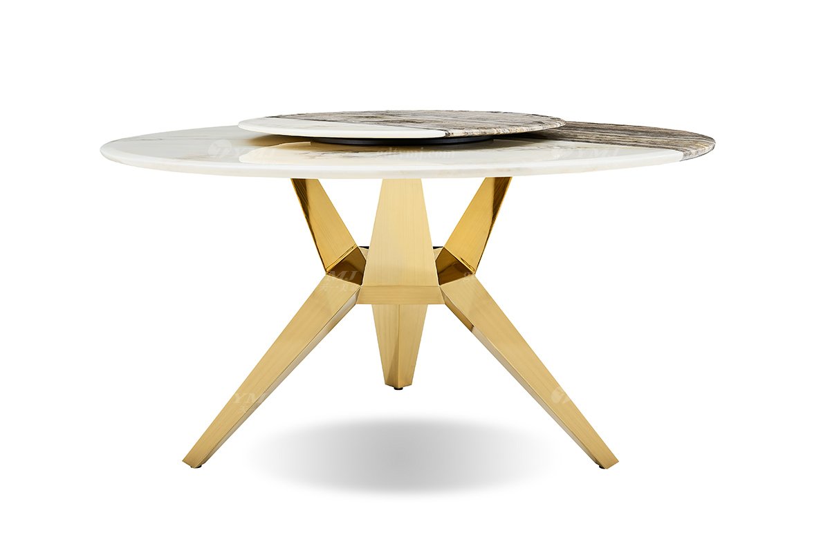 意式輕奢家具高端別墅會所大宅家用時尚創意大理石+鈦金屬圓餐臺