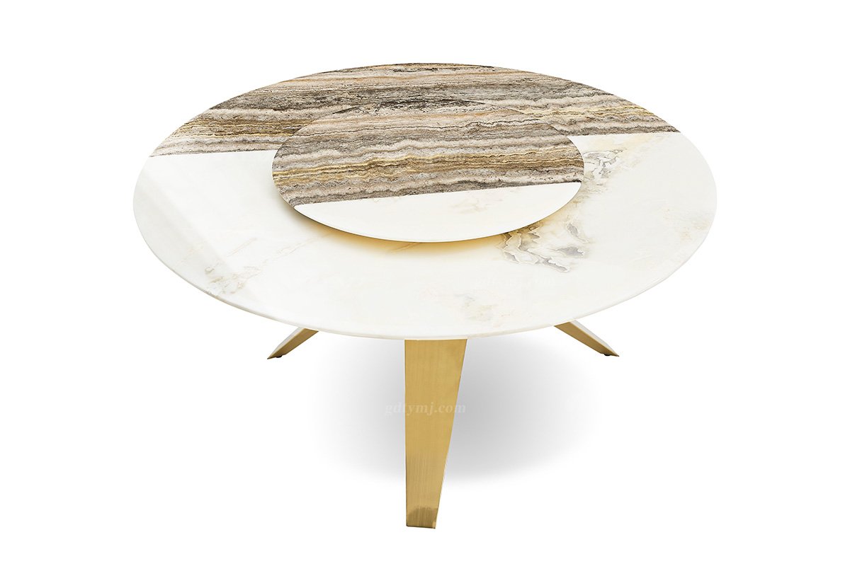 意式輕奢家具高端別墅會所大宅家用時尚創意大理石+鈦金屬圓餐臺FB118D25RL（1）