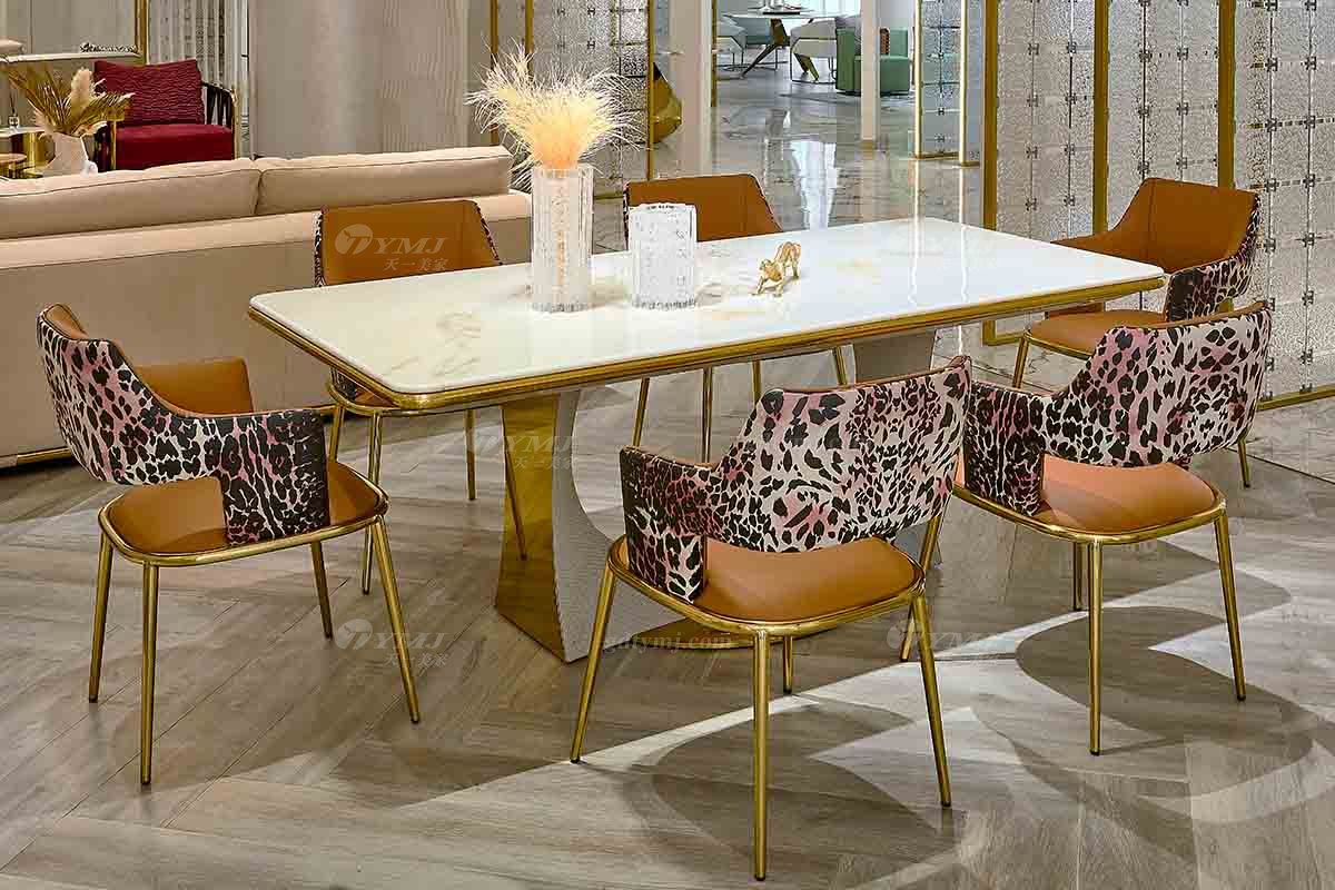 意式輕奢家具高端別墅會(huì)所大宅家用奢華大氣編織紋皮+大理石2.4米長餐臺FB205D25CXL場景