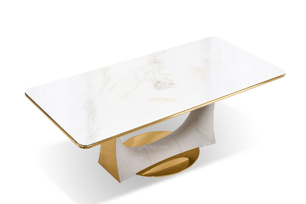 意式輕奢家具高端別墅會(huì)所大宅家用奢華大氣編織紋皮+大理石2.4米長餐臺FB205D25CXL（1）