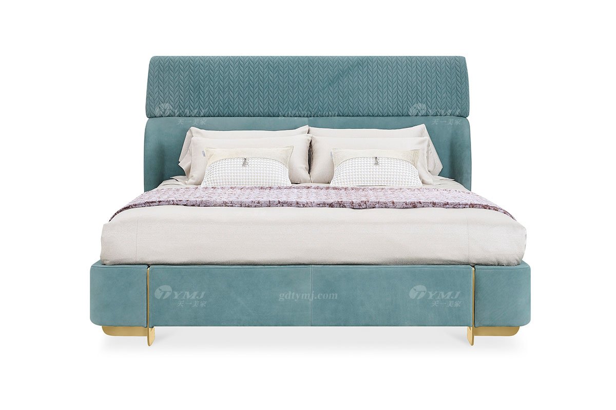 意式輕奢家具高端別墅會所豪宅家用時尚奢華鈦金+綠色真皮1.8米大床