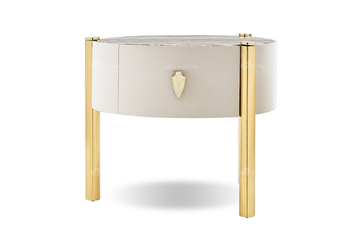 意式輕奢家具高端別墅會(huì)所豪宅家用時(shí)尚奢華大理石+鈦金屬床頭柜