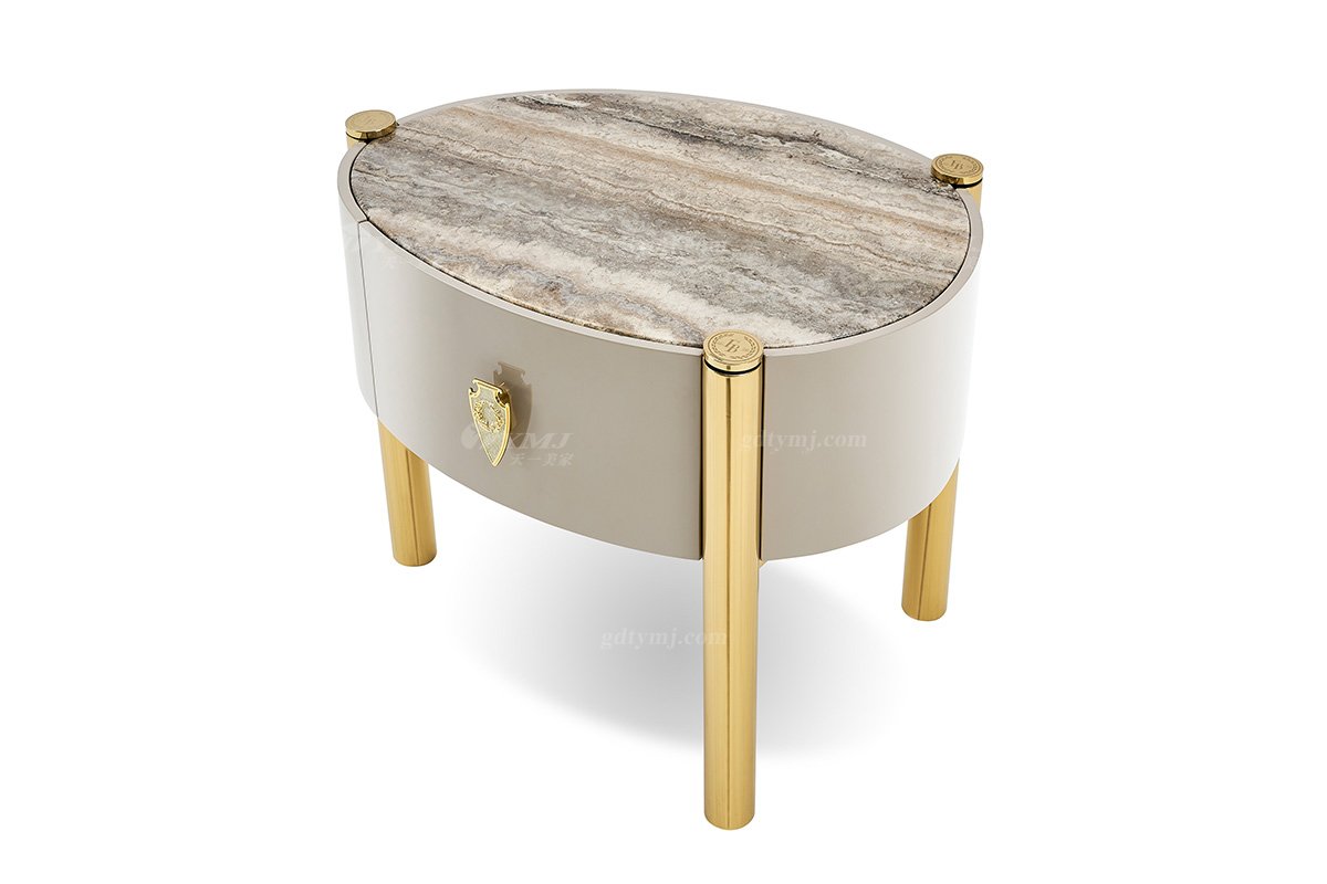 意式輕奢家具高端別墅會(huì)所豪宅家用時(shí)尚奢華大理石+鈦金屬床頭柜118B22床頭柜1