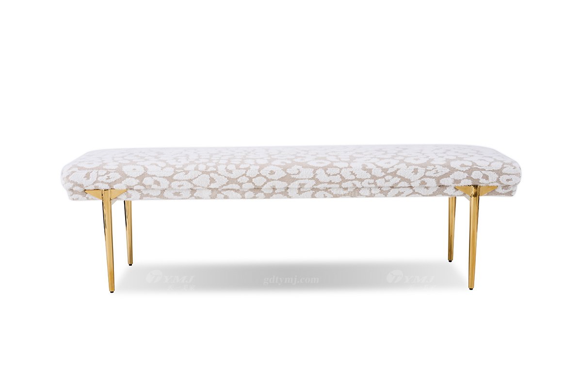 意式輕奢家具高端別墅會(huì)所豪宅家用時(shí)尚奢華不銹鋼鏡面金屬+絨布藝床尾凳