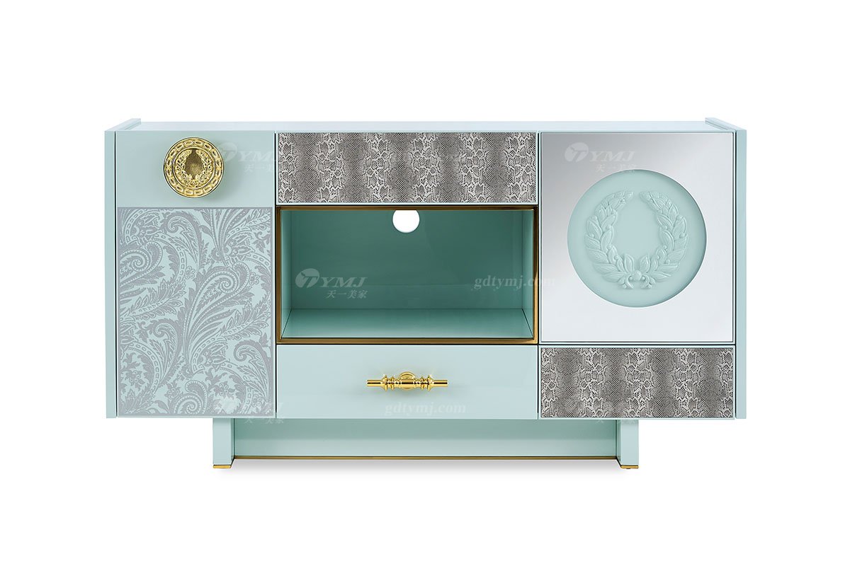 意式輕奢家具高端別墅會(huì)所豪宅家用時(shí)尚奢華不銹鋼金屬綠色餐邊柜