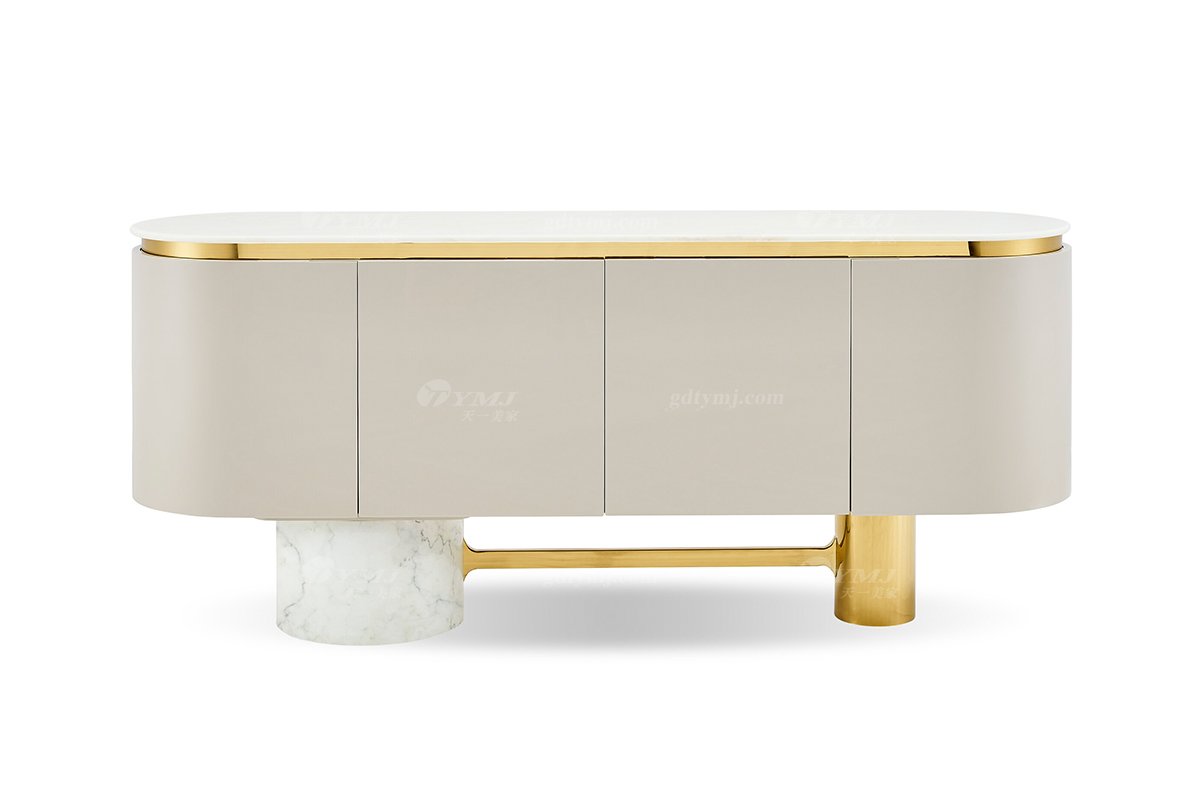 意式輕奢家具高端別墅會所豪宅家用時尚奢華天然大理石+鈦金餐邊柜