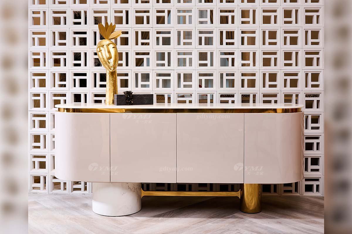 意式輕奢家具高端別墅會所豪宅家用時尚奢華天然大理石+鈦金餐邊柜122D7餐邊柜1