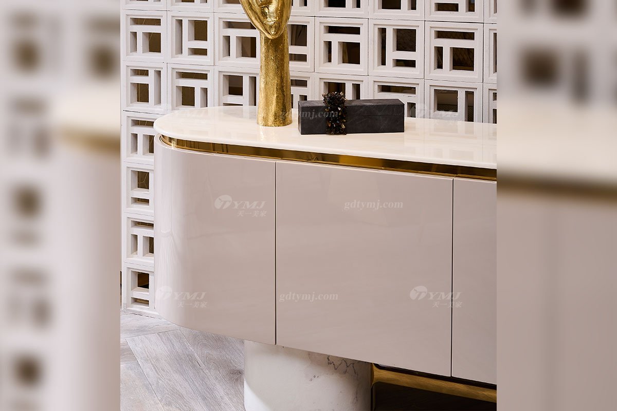 意式輕奢家具高端別墅會所豪宅家用時尚奢華天然大理石+鈦金餐邊柜122D7餐邊柜2