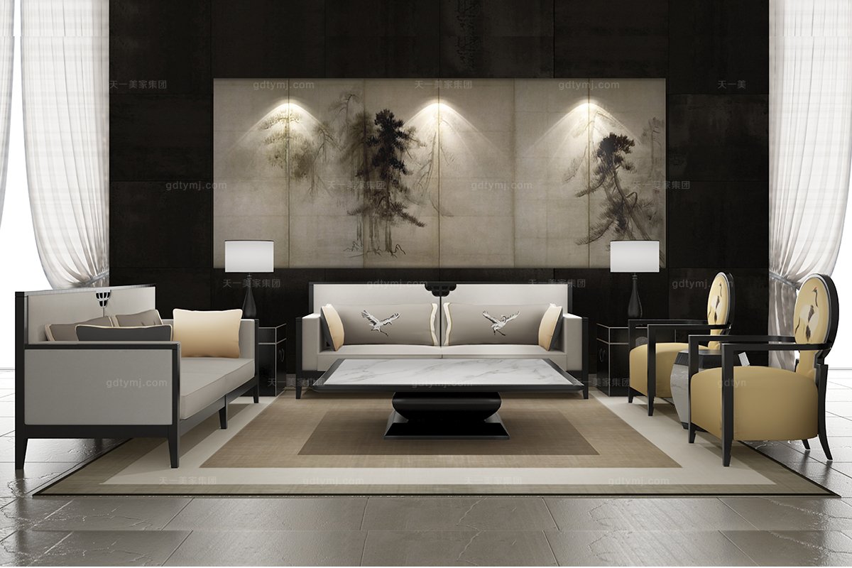 輕奢客廳中式沙發