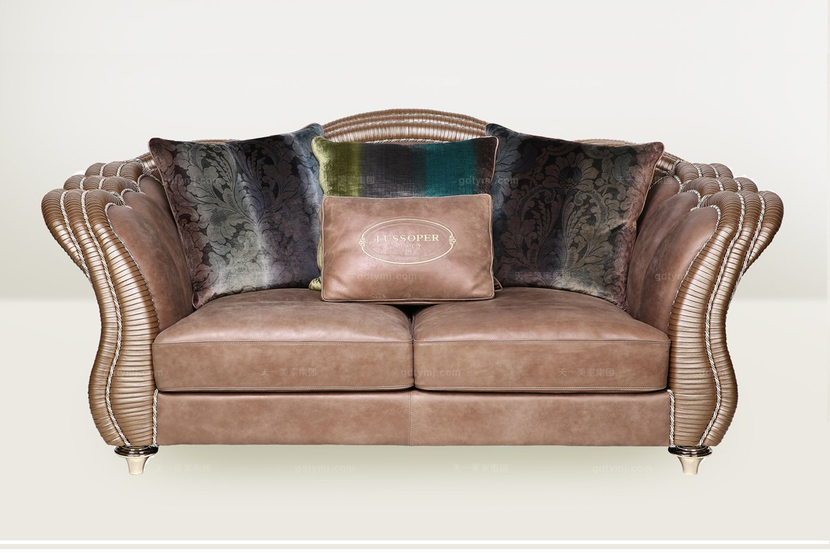 歐式咖啡色真皮沙發